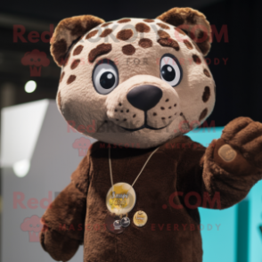 Brown Jaguar mascot costume character dressed with a Sweater and Earrings