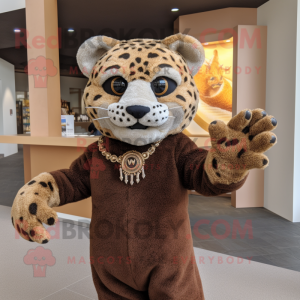 Brown Jaguar mascot costume character dressed with a Sweater and Earrings