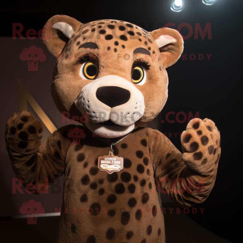 Brown Jaguar mascot costume character dressed with a Sweater and Earrings Brown Jaguar mascot costume character dressed with a Sweater and Earrings