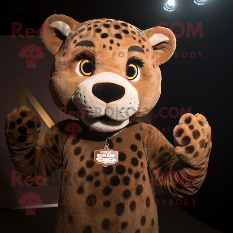 Brown Jaguar mascot costume character dressed with a Sweater and Earrings