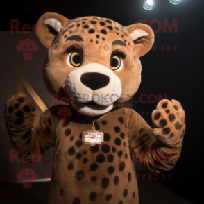 Brown Jaguar mascot costume character dressed with a Sweater and Earrings