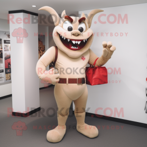 Beige Devil mascot costume character dressed with a Graphic Tee and Tote bags