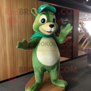 Green Squirrel mascot costume character dressed with a One-Piece Swimsuit and Beanies