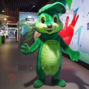 Green Squirrel mascot costume character dressed with a One-Piece Swimsuit and Beanies