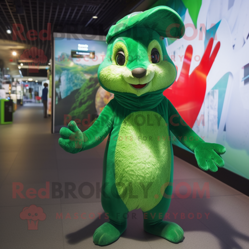 Green Squirrel mascot costume character dressed with a One-Piece Swimsuit and Beanies Green Squirrel mascot costume character dressed with a One-Piece Swimsuit and Beanies