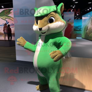 Green Squirrel mascot costume character dressed with a One-Piece Swimsuit and Beanies