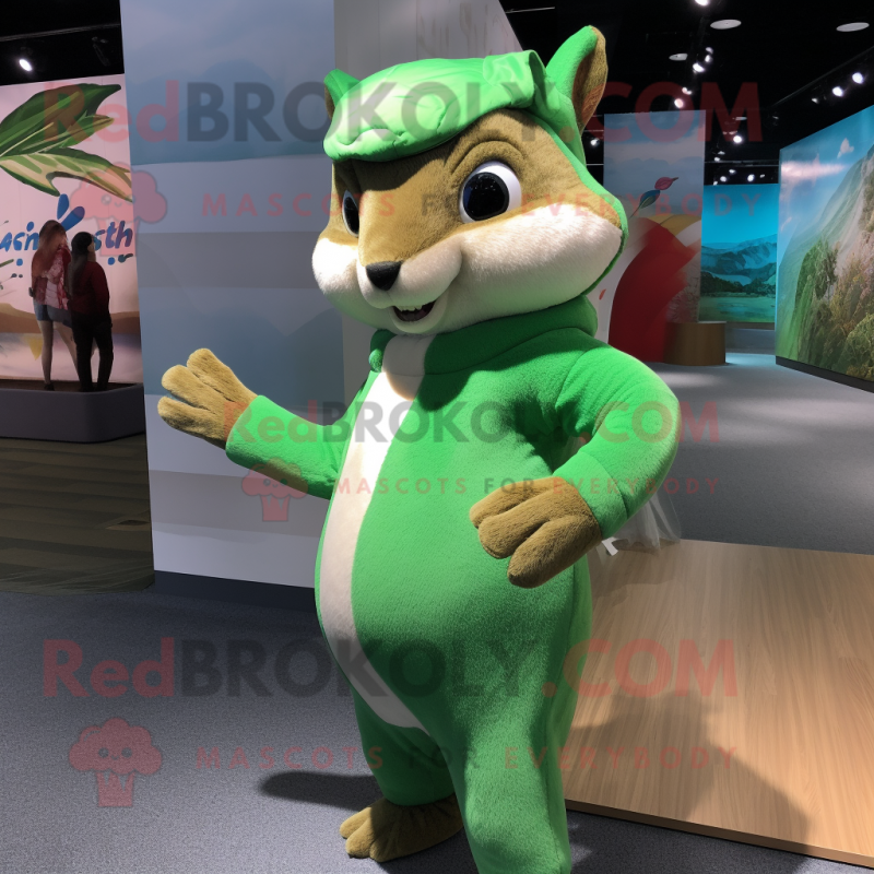 Green Squirrel mascot costume character dressed with a One-Piece Swimsuit and Beanies