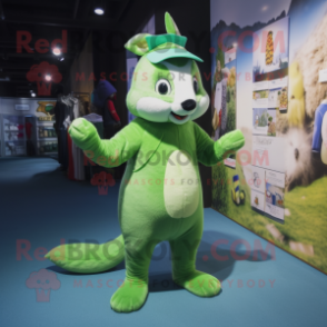 Green Squirrel mascot costume character dressed with a One-Piece Swimsuit and Beanies