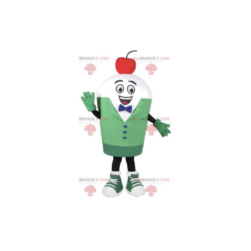 Mascote do boneco de neve branco em traje verde - Redbrokoly.com Mascote do boneco de neve branco em traje verde - Redbrokoly.com
