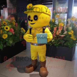 Yellow Bouquet Of Flowers mascot costume character dressed with a Cargo Pants and Digital watches