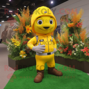 Yellow Bouquet Of Flowers mascot costume character dressed with a Cargo Pants and Digital watches