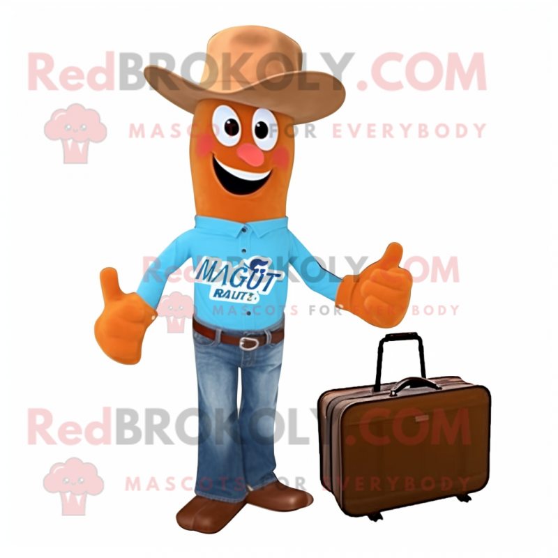 Rust Aglet mascot costume character dressed with a Boyfriend Jeans and Briefcases