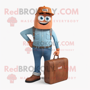 Rust Aglet mascot costume character dressed with a Boyfriend Jeans and Briefcases