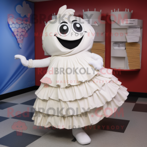 White Lasagna mascot costume character dressed with a Wrap Skirt and Shoe clips