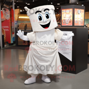 White Lasagna mascot costume character dressed with a Wrap Skirt and Shoe clips