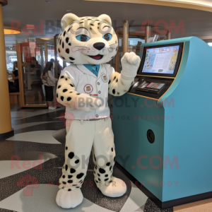 Cream Jaguar mascot costume character dressed with a Button-Up Shirt and Watches