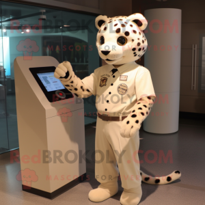 Cream Jaguar mascot costume character dressed with a Button-Up Shirt and Watches