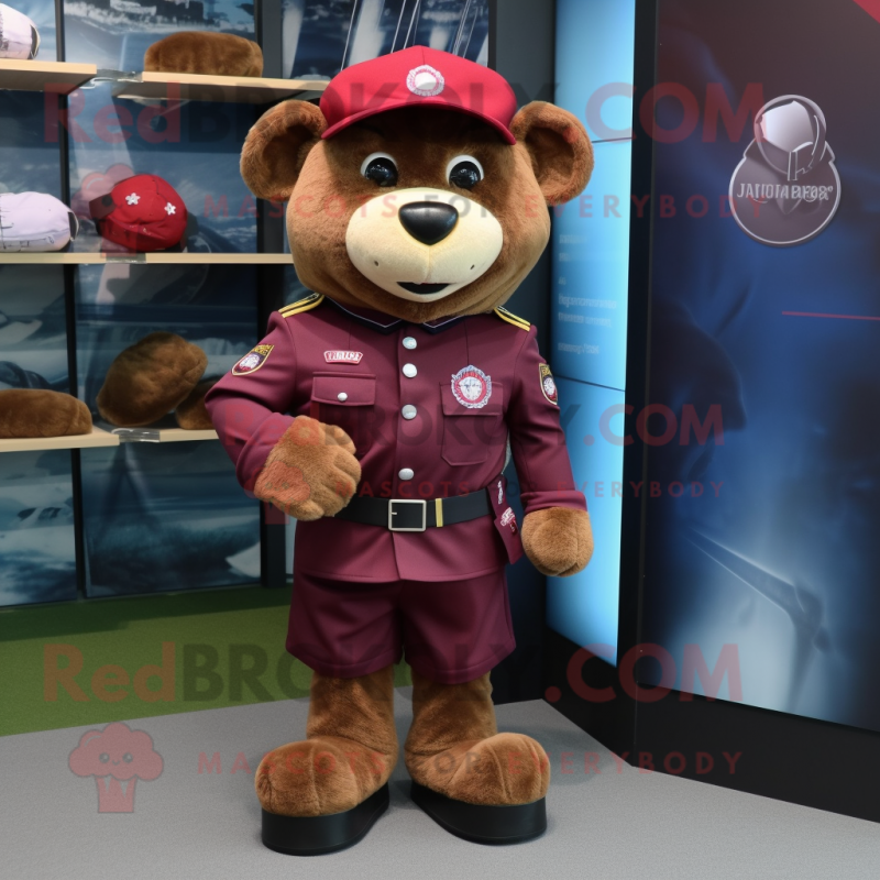 Maroon Special Air Service mascot costume character dressed with a Rugby Shirt and Ties