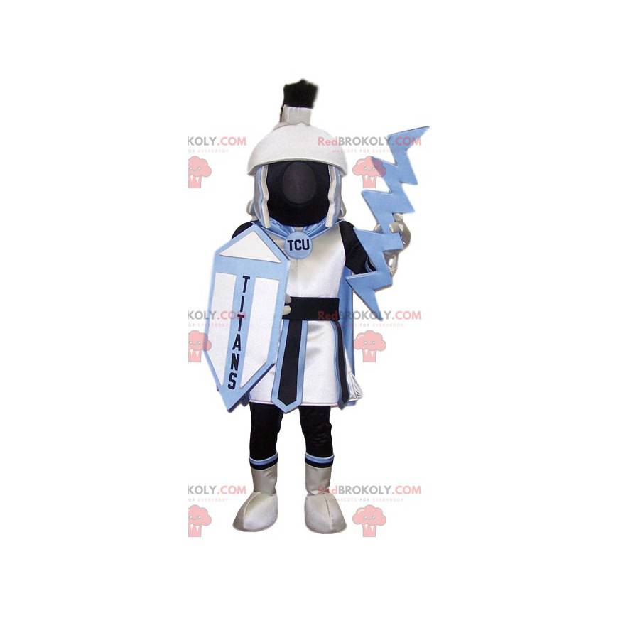 Mascote guerreiro preto e branco com escudo - Redbrokoly.com