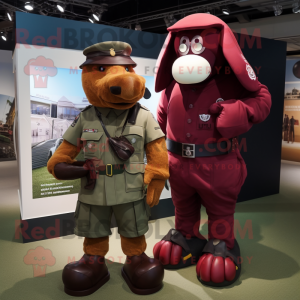 Maroon Special Air Service mascot costume character dressed with a Rugby Shirt and Ties