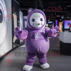 Purple Pendant mascot costume character dressed with a Jacket and Mittens
