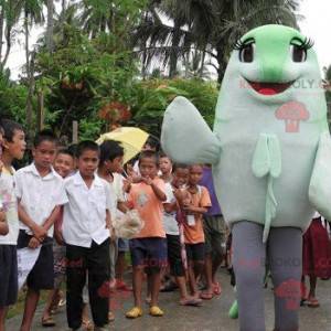 Mascotte gigante di pesce verde e bianco - Redbrokoly.com