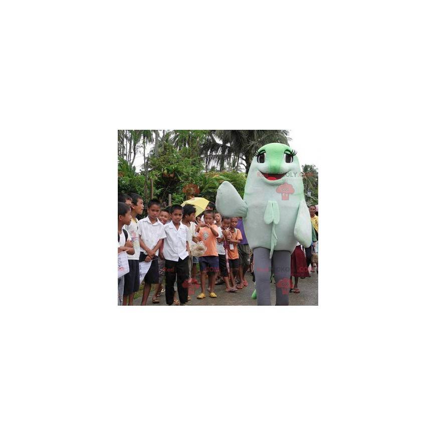Mascota gigante de pescado verde y blanco - Redbrokoly.com