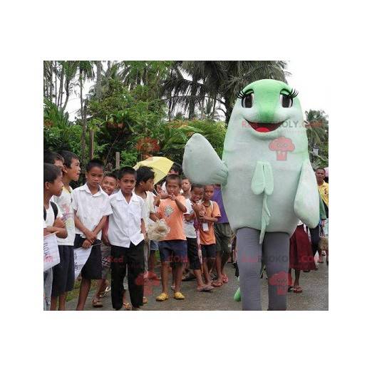 Mascote gigante peixe verde e branco - Redbrokoly.com