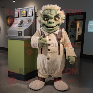 Cream Frankenstein'S Monster mascot costume character dressed with a Corduroy Pants and Coin purses