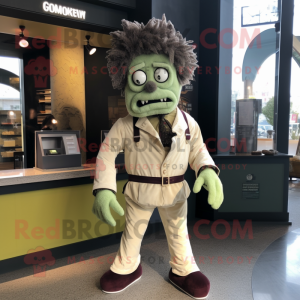 Cream Frankenstein'S Monster mascot costume character dressed with a Corduroy Pants and Coin purses