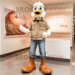 Tan Swan mascot costume character dressed with a Bootcut Jeans and Shoe clips