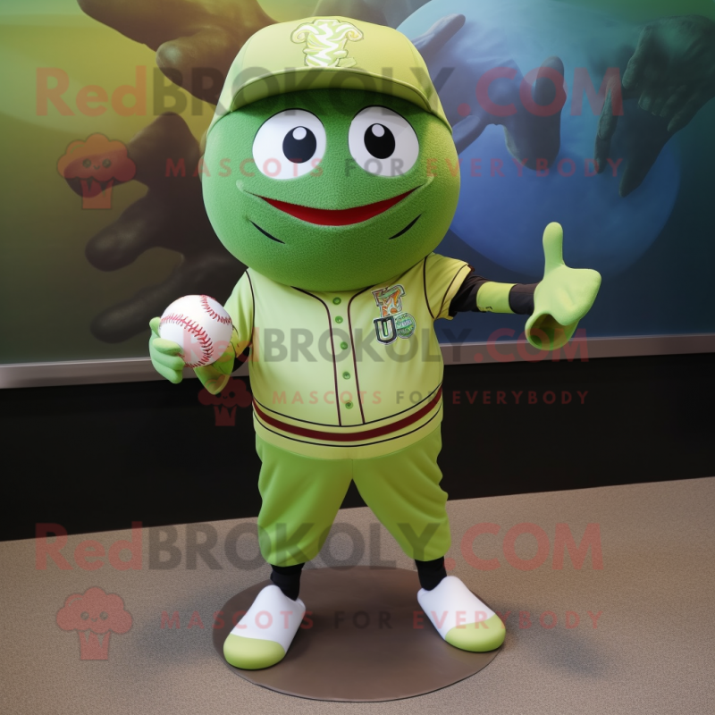 Olive Baseball Ball mascot costume character dressed with a Rash Guard and Scarves