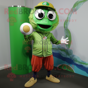 Olive Baseball Ball mascot costume character dressed with a Rash Guard and Scarves