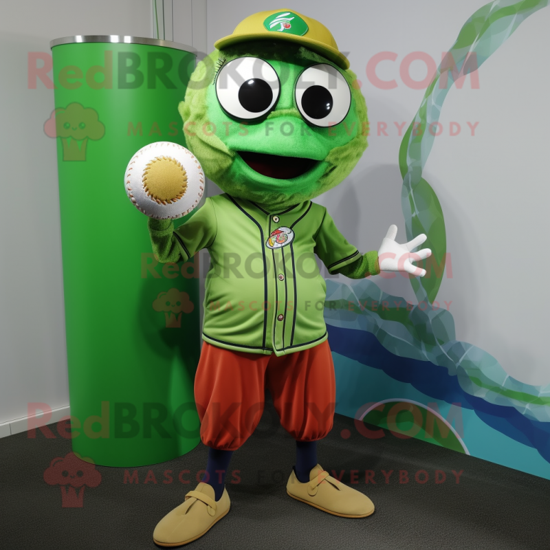 Olive Baseball Ball mascot costume character dressed with a Rash Guard and Scarves