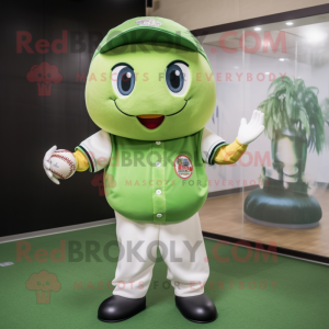 Olive Baseball Ball mascot costume character dressed with a Rash Guard and Scarves