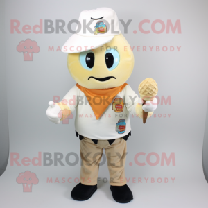 Cream Ice Cream mascot costume character dressed with a T-Shirt and Cummerbunds