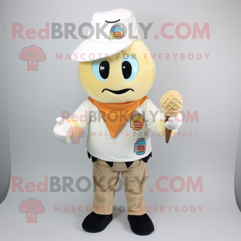 Cream Ice Cream mascot costume character dressed with a T-Shirt and Cummerbunds Cream Ice Cream mascot costume character dressed with a T-Shirt and Cummerbunds