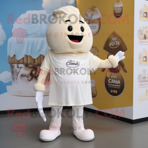 Cream Ice Cream mascot costume character dressed with a T-Shirt and Cummerbunds