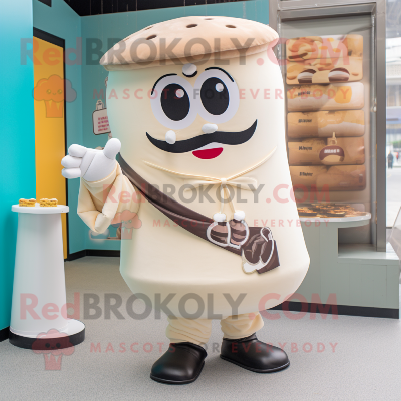 Cream Ice Cream mascot costume character dressed with a T-Shirt and Cummerbunds