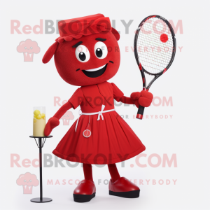 Red Tennis Racket mascot costume character dressed with a Cocktail Dress and Ties