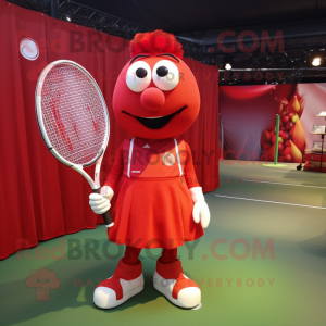 Red Tennis Racket mascot costume character dressed with a Cocktail Dress and Ties