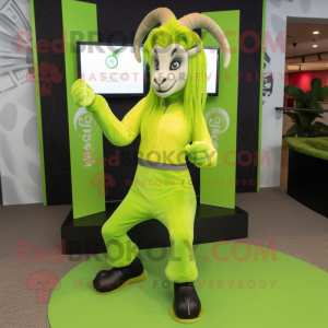Lime Green Goat mascot costume character dressed with a Yoga Pants and Hair clips