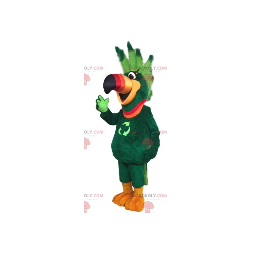 Mascotte de perroquet vert avec une crête vert fluo - Mascotte de perroquet vert avec une crête vert fluo -