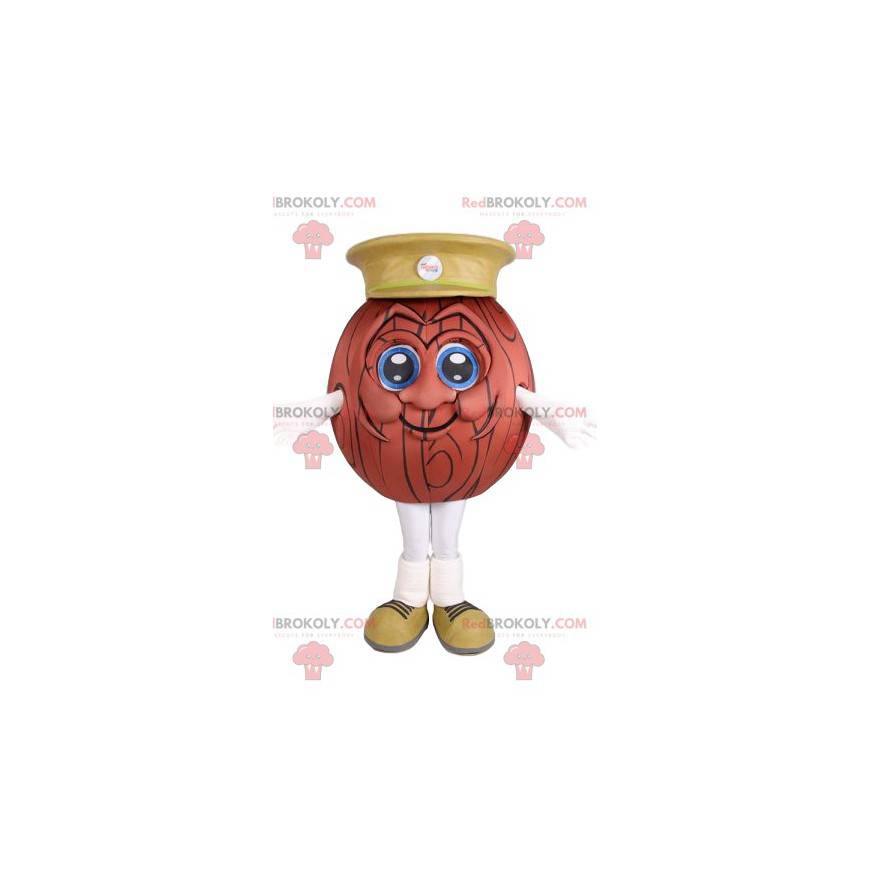 Houten bal mascotte met een gele dop - Redbrokoly.com Houten bal mascotte met een gele dop - Redbrokoly.com