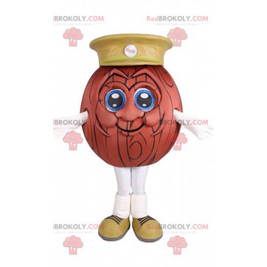 Houten bal mascotte met een gele dop - Redbrokoly.com