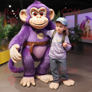 Lavender Capuchin Monkey mascot costume character dressed with a Mom Jeans and Shoe laces