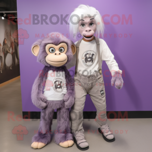 Lavender Capuchin Monkey mascot costume character dressed with a Mom Jeans and Shoe laces