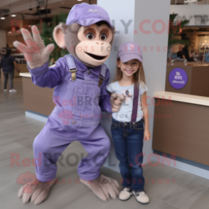 Lavender Capuchin Monkey mascot costume character dressed with a Mom Jeans and Shoe laces