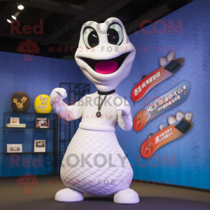 White Snake mascot costume character dressed with a T-Shirt and Foot pads