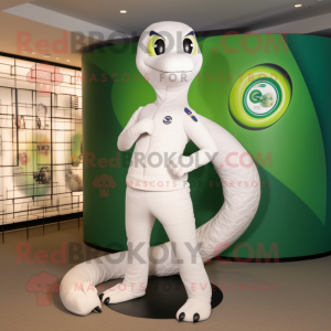 White Snake mascot costume character dressed with a T-Shirt and Foot pads